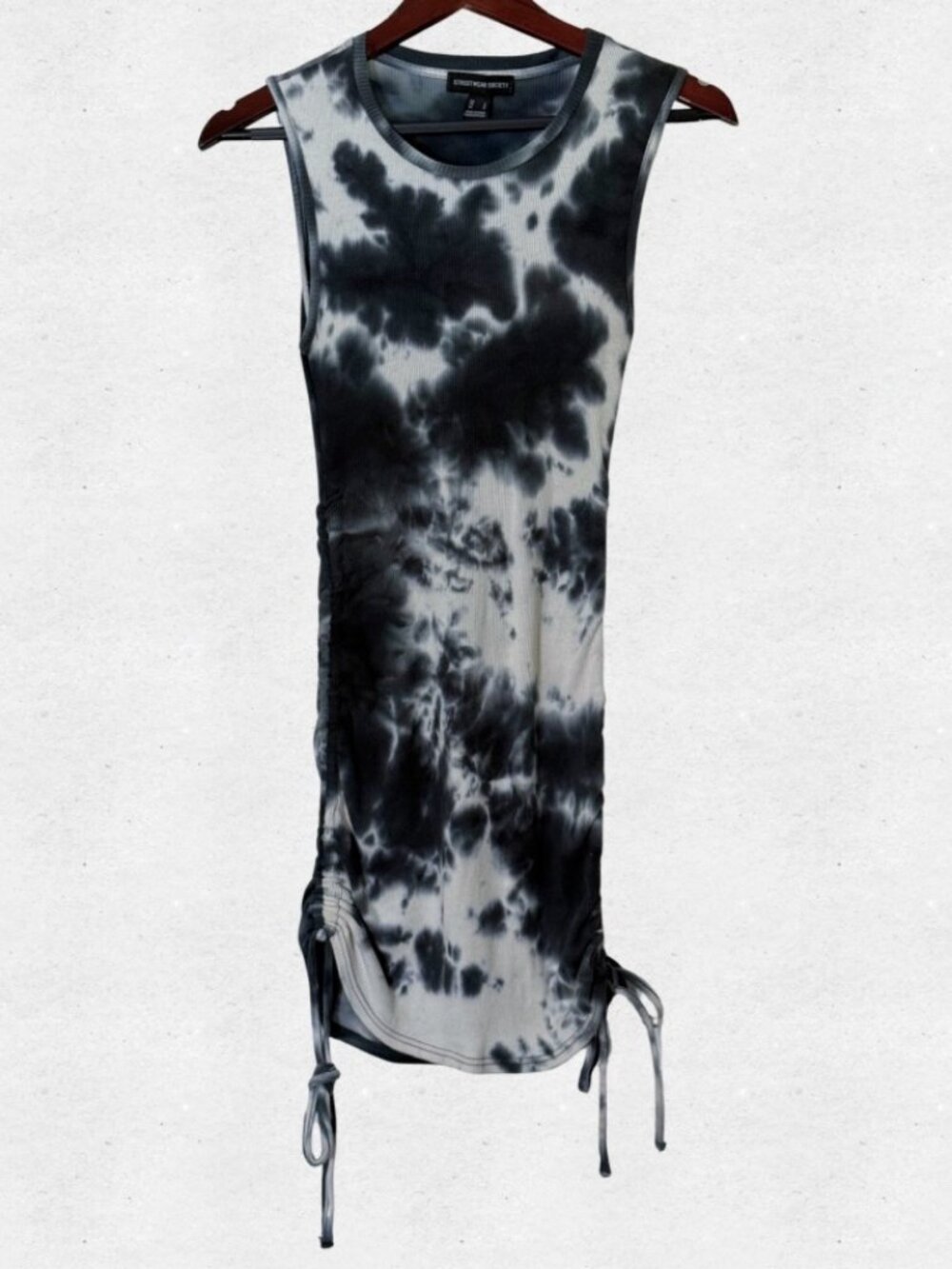 Streetwear Society Black White Tie Dye Ruched Cotton Bodycon Dress Large Summer